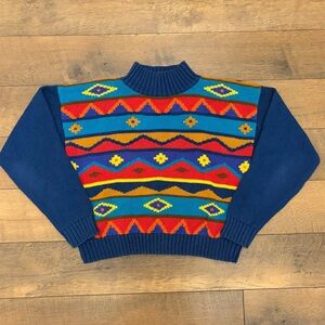 Women's Vintage Nuovo Knit Sweater - Colorful 80s/90s Mock Neck / Size S